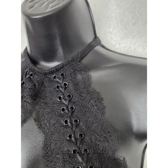 Victorias Secret Very Sexy Halter Keyhole Sheer Black XL Lace Up Goth Grunge Top - Picture 5 of 8
